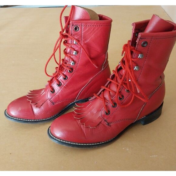 Rodeo Drive Shoes - Rodeo Drive 6M Women's Red Leather Fringe Kiltie Cowgirl Boots